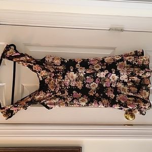 REWIND BRAND WOMENS JUNIOR BLACK & PINK FLORAL SUMMER DRESS SIZE EXTRA SMALL XS